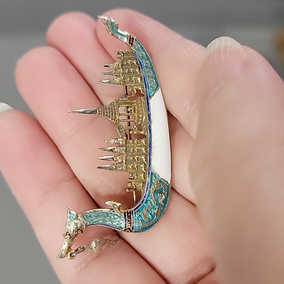 Vintage 1950's Sterling Silver Siam Dragon Boat Brooch - Picture 6 of 7